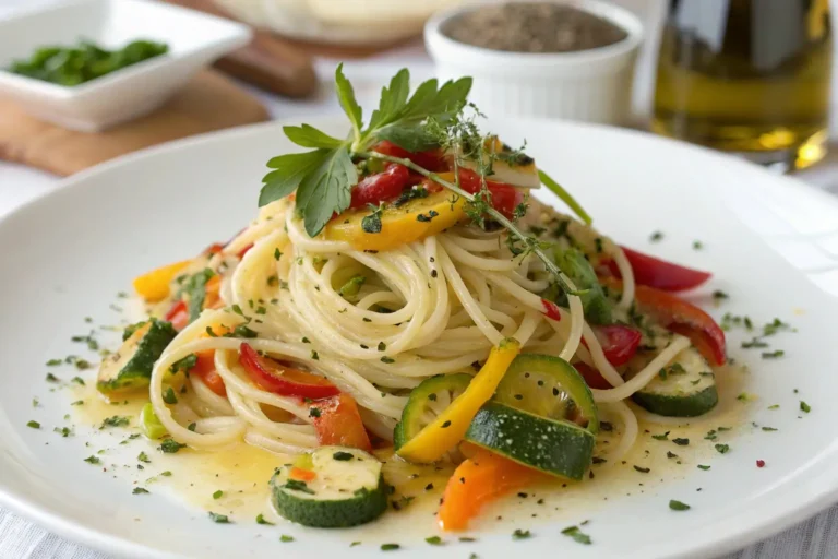 Plated acini de pepe pasta dish.