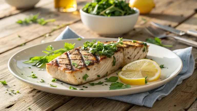 Grilled wahoo steak with garnish
