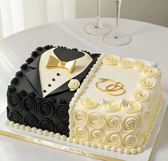 Stunning Bride & Groom Cake with floral decorations