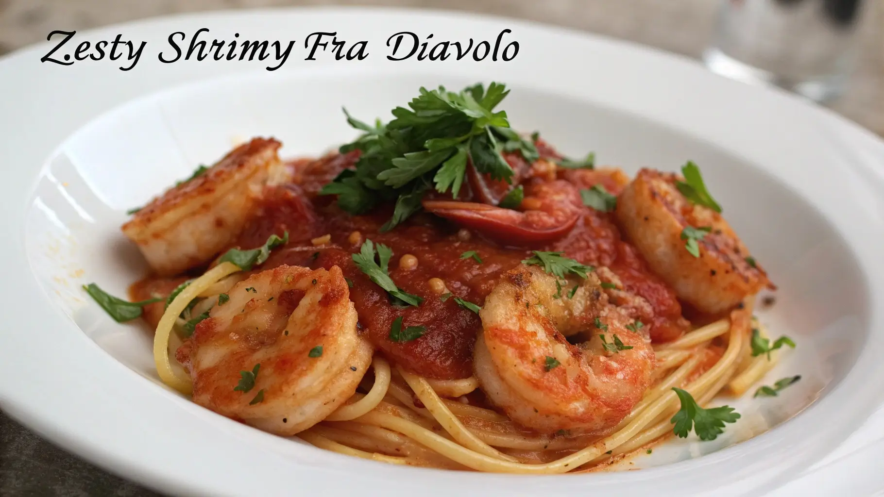 Delicious Zesty Shrimp Fra Diavolo served over pasta.