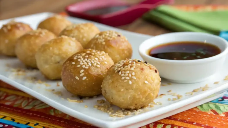 Delicious sesame balls served with dipping sauce.