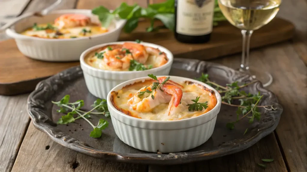 Gourmet seafood cassolette served in ramekins