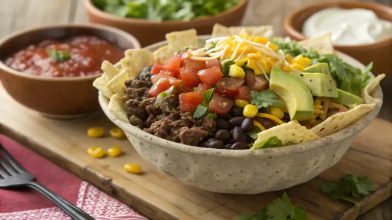 Delicious Taco Salad Boowl with fresh ingredients