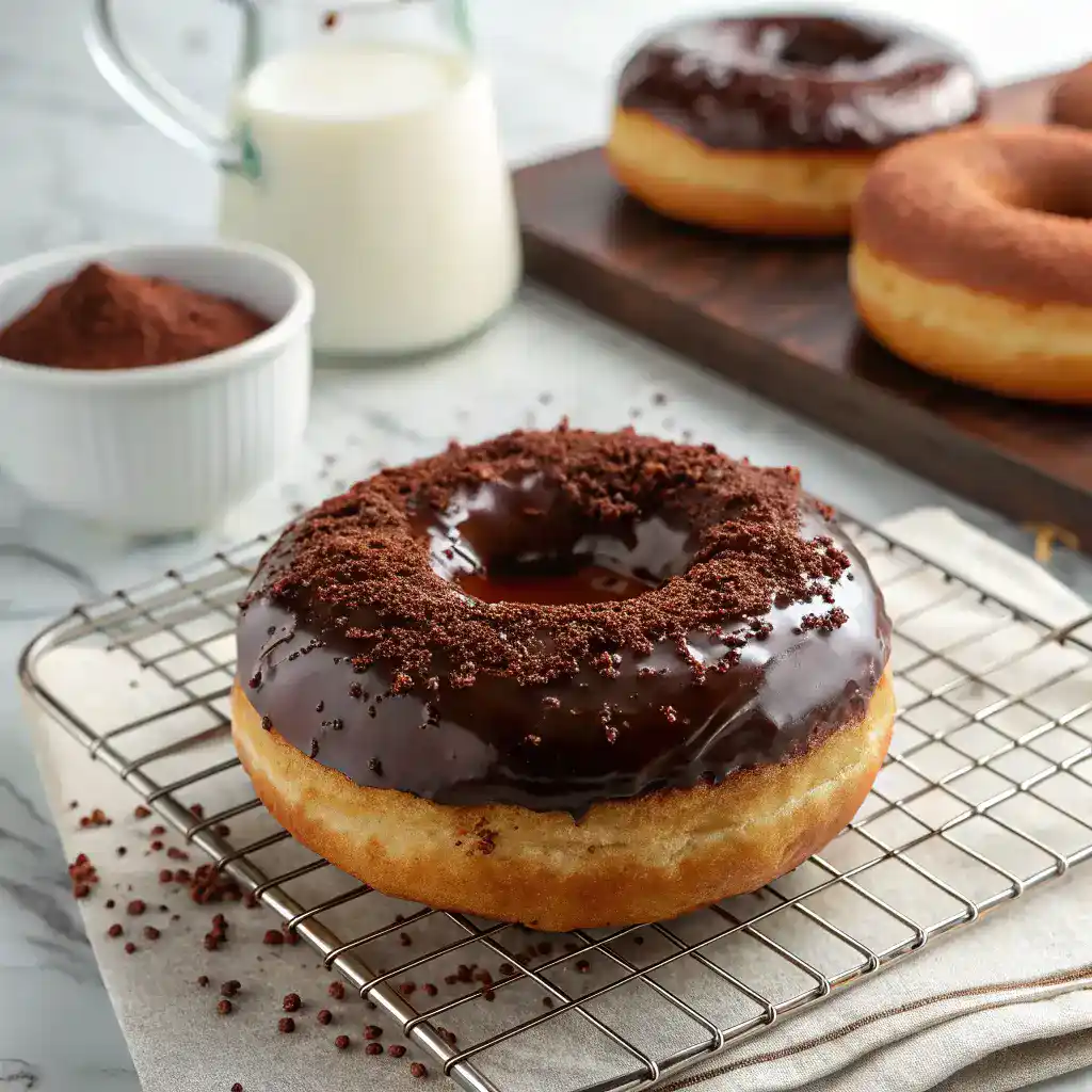 Freshly baked chocolate glazed donut