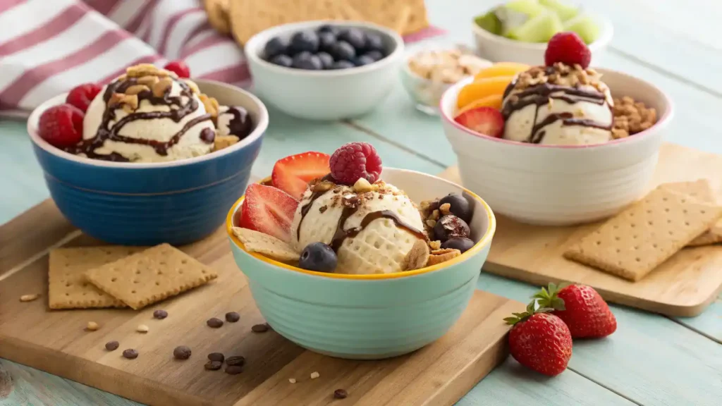 Serving suggestions for Pop-Tart Ice Cream with various toppings.