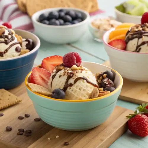 Serving suggestions for Pop-Tart Ice Cream with various toppings.