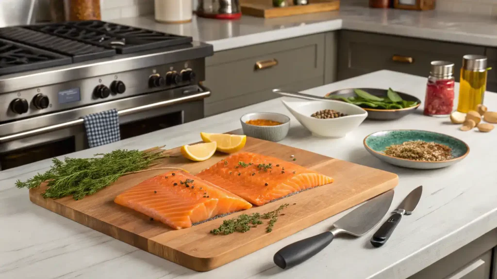 Pro tips for making Cajun Honey Butter Salmon with fresh ingredients and cooking tools.