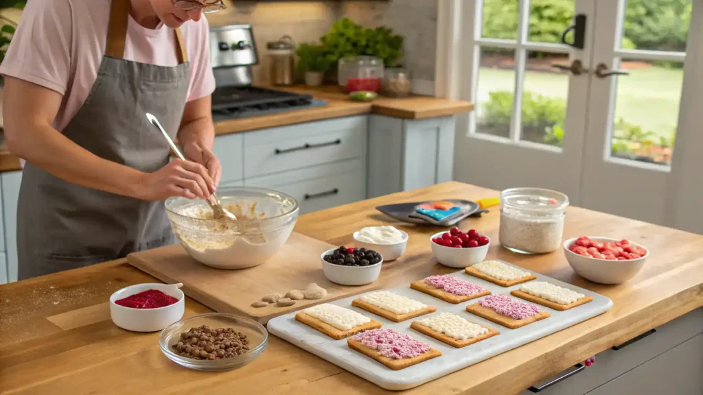 A person preparing Pop-Tart Ice Cream in a kitchen.